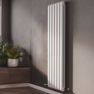 Plum&Clay Estelle White Vertical Double Column Radiator (H)1500mm (W)380mm