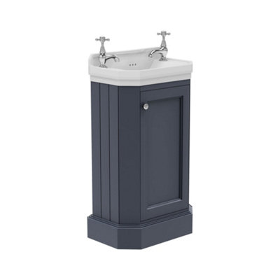 Plum&Clay Fairmont Blue Grey Traditional Cloakroom Bathroom Vanity Unit with Basin (H)86cm (W)51cm Price Comparisons | Compare The Build