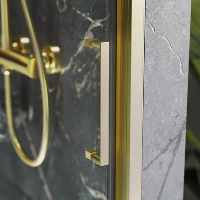 Plum&Clay Flora Brushed Gold Sliding Shower Door Shower Enclosure (W ...