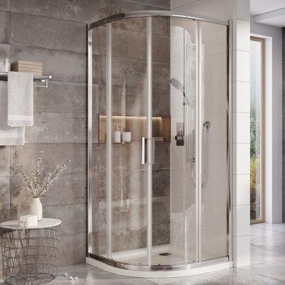 Plum&Clay Flora Chrome Sliding Double Door Quadrant Enclosure (L)900mm (W)900mm