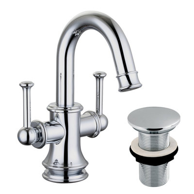 Plum&Clay Florence Traditional Chrome Deck-mounted Basin Mono Mixer Tap with Waste