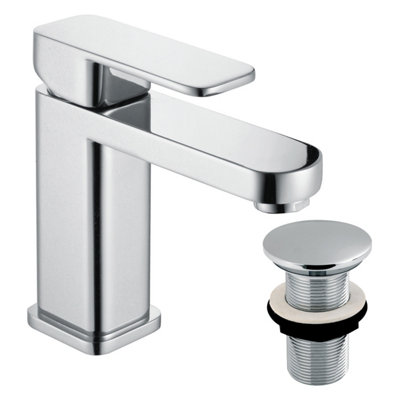 Plum&Clay Galla Polished Chrome Square Deck-mounted Basin Mono Mixer Tap with Waste