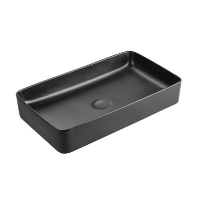 Plum&Clay Geller Matt Black Ceramic Rectangular Counter Top Basin (W)600mm (D)380mm