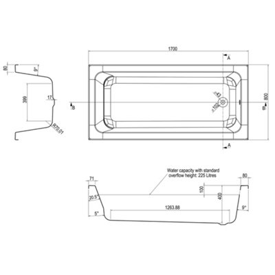 Plum&Clay Genoa White Super-Strong Acrylic Single Ended Straight Bath (L)1700mm (W)800mm