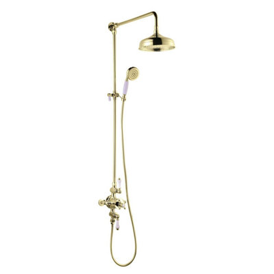 Plum&Clay Georgina Traditional Gold Thermostatic Dual Shower Kit with Fixed Head & Handset Price Comparisons | Compare The Build