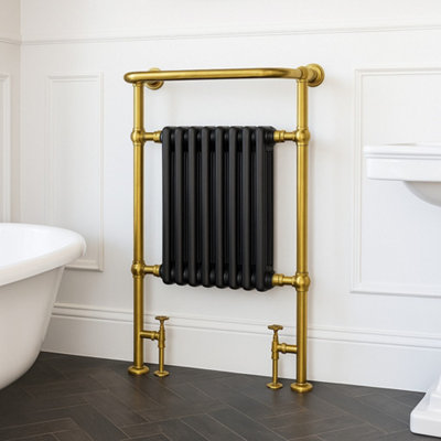 Plum&Clay Hampton Black & Gold Heated Towel Rail (W)600mm (H)940mm