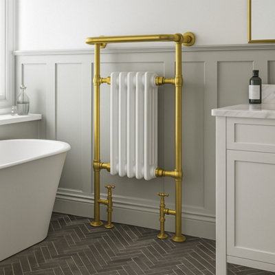 Plum&Clay Hampton White & Gold Heated Towel Rail (W)500mm (H)938mm