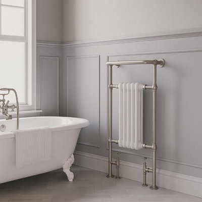 Plum&Clay Hampton White & Nickel Traditional Heated Towel Rail (W)500mm (H)938mm