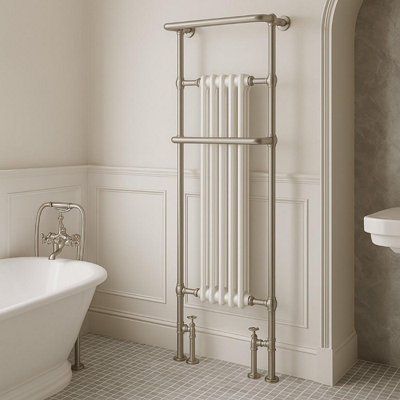 Plum&Clay Hampton White & Nickel Traditional Heated Towel Rail (W)583mm (H)1500mm