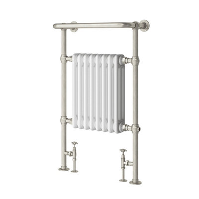 Plum&Clay Hampton White & Nickel Traditional Heated Towel Rail (W)600mm (H)940mm