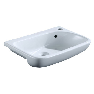 Plum&Clay Harbor White Ceramic Bathroom Semi Recessed Basin Sink with 1 Tap Hole
