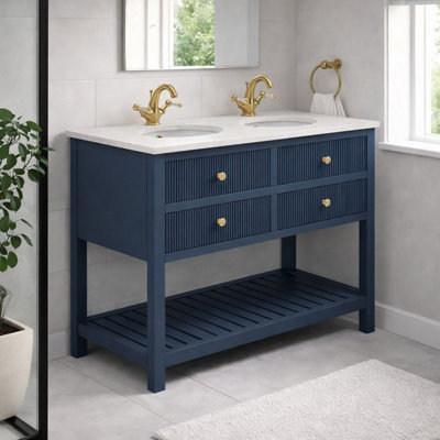 Plum&Clay Harper Ribbed Blue Freestanding Vanity Unit & Basin Set (W)1200mm