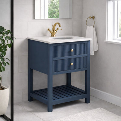 Plum&Clay Harper Ribbed Blue Freestanding Vanity Unit & Basin Set (W)600mm