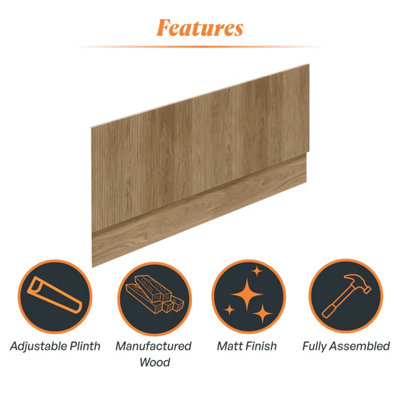 Plum&Clay Harper Ribbed Oak Effect Front Bath Panel 1800mm Adjustable ...