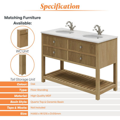 Plum&Clay Harper Ribbed Oak Wood Double Freestanding Vanity Unit ...