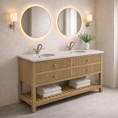 Plum&Clay Harper Ribbed Oak Wood Double Freestanding Vanity Unit ...