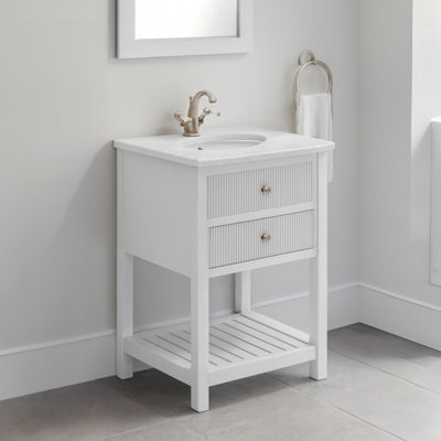 Plum&Clay Harper Ribbed White Freestanding Vanity Unit & Basin Set with ...