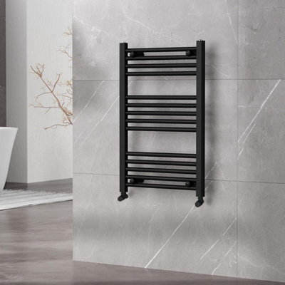 Plum&Clay Haze Matt Black Straight Ladder Heated Towel Rail (H)770mm (W)500mm