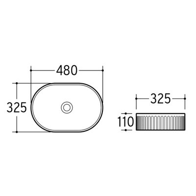 Plum&Clay Helios Gloss White Ceramic Oval Ribbed Counter Top Basin (W)480mm (D)325mm