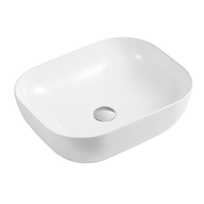Plum&Clay Hessle Gloss White Ceramic Rectangular Counter Top Basin (W)500mm (D)395mm