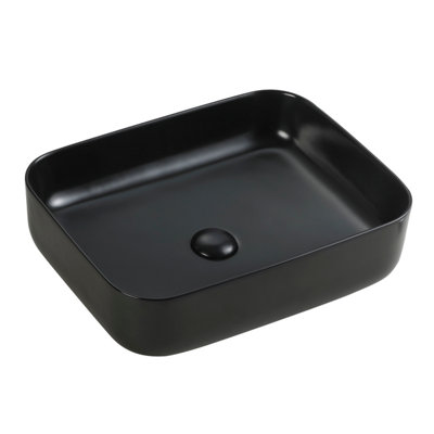 Plum&Clay Homer Matt Black Ceramic Rectangular Counter Top Basin (W)510mm (D)400mm
