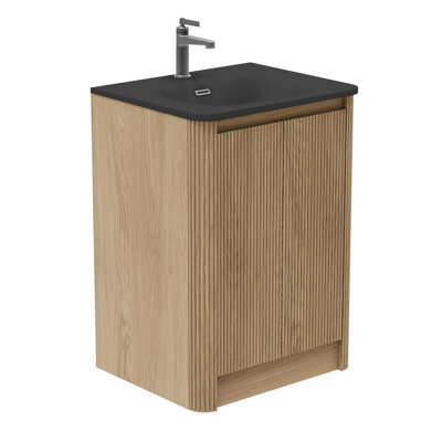 Plum&Clay Isla Ribbed Fluted Oak Wood Freestanding Bathroom Vanity Unit ...