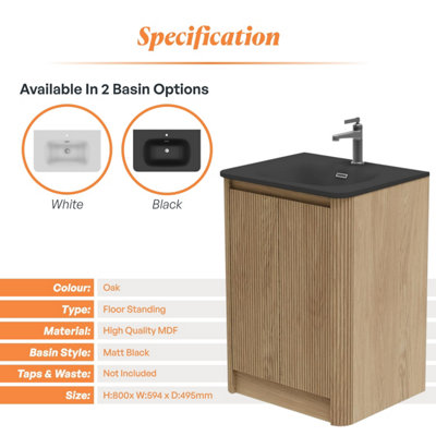 Plum&Clay Isla Ribbed Fluted Oak Wood Freestanding Bathroom Vanity Unit ...