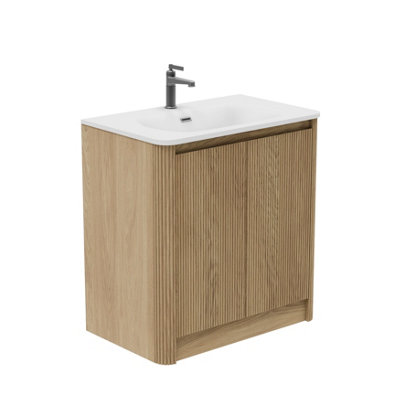 Plum&Clay Isla Ribbed Fluted Oak Wood Freestanding Bathroom Vanity Unit ...