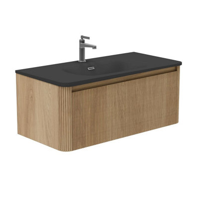 Plum&Clay Isla Ribbed Fluted Oak Wood Wall Hung Drawer Vanity Unit ...