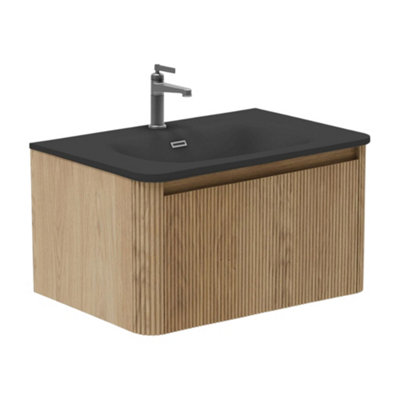 Plum&Clay Isla Ribbed Fluted Oak Wood Wall Hung Drawer Vanity Unit ...