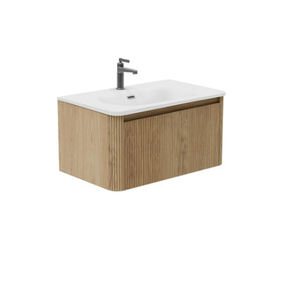 Plum&Clay Isla Ribbed Fluted Oak Wood Wall Hung Drawer Vanity Unit ...