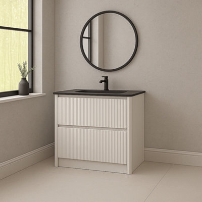 Plum&Clay Isla Ribbed Fluted White 2 Drawer Freestanding Bathroom ...