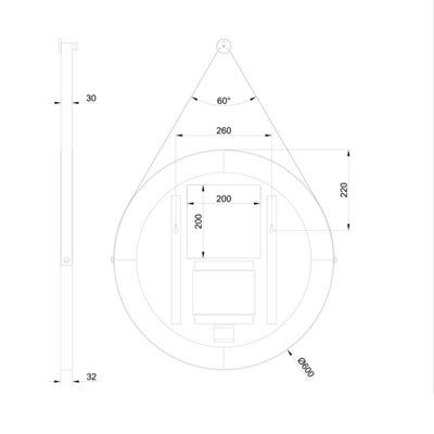 Plum&Clay Janie LED Black Circular Hanging Bathroom Mirror with Strap (H)900mm (W)600mm