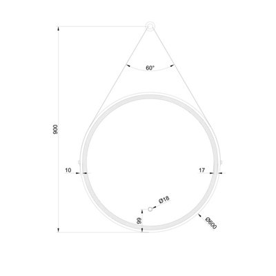 Plum&Clay Janie LED Black Circular Hanging Bathroom Mirror with Strap (H)900mm (W)600mm