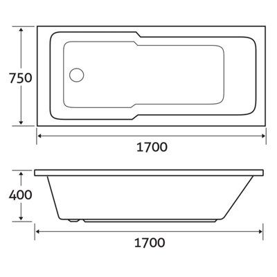 Plum&Clay Jonas White Acrylic Shower Bath (L)1700mm (W)750mm