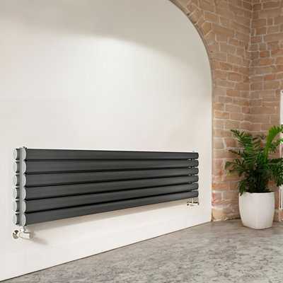 Plum&Clay Kensington Grey Double Horizontal Radiator - 350x1800mm