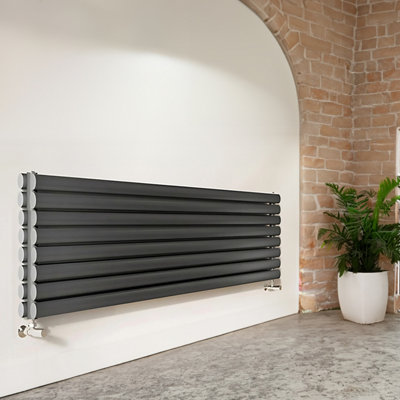 Plum&Clay Kensington Grey Double Horizontal Radiator (H)472mm (W)1200mm