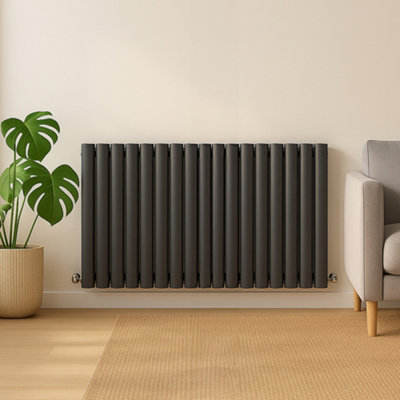 Plum&Clay Kensington Grey Double Horizontal Radiator (H)600mm (W)1000mm