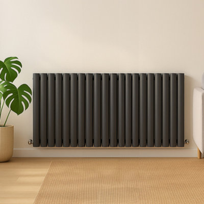 Plum&Clay Kensington Grey Double Horizontal Radiator (H)600mm (W)1180mm