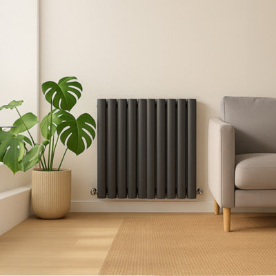 Plum&Clay Kensington Grey Double Horizontal Radiator (H)600mm (W)590mm