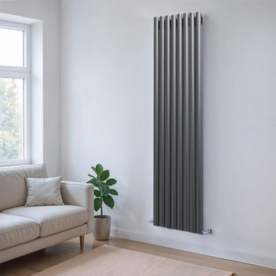 Plum&Clay Kensington Grey Double Vertical Radiator (H)1500mm (W)472mm