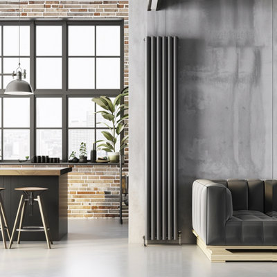 Plum&Clay Kensington Grey Double Vertical Radiator (H)1800mm (W)350mm