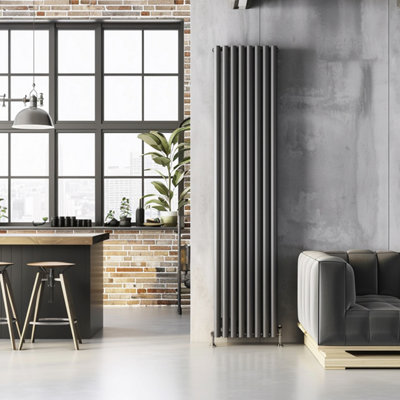 Plum&Clay Kensington Grey Double Vertical Radiator (H)1800mm (W)472mm