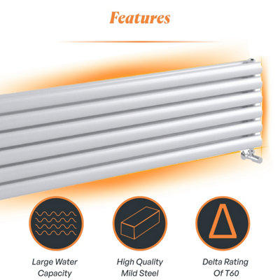 Plum&Clay Kensington White Double Horizontal Radiator (H)350mm (W)1500mm
