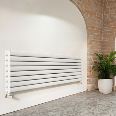 Plum&Clay Kensington White Double Horizontal Radiator (H)472mm (W)1200mm
