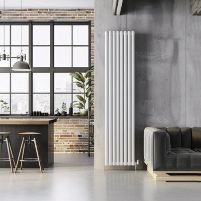 Plum&Clay Kensington White Double Vertical Radiator (H)1200mm (W)472mm