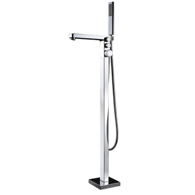 Plum&Clay Lennox Chrome & Glass Top Square Floor Standing Bath Shower Mixer Tap with Handset
