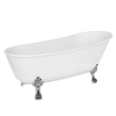 Plum&Clay Marion Traditional Freestanding White Acrylic Bath with Chrome Feet (L)1500mm (W)735mm