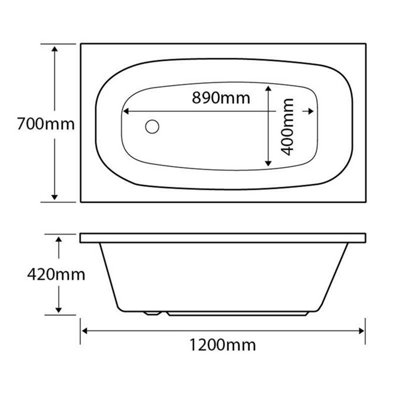 Plum&Clay Martell Standard Acrylic Space Saver Bath (L)1200mm (W)700mm