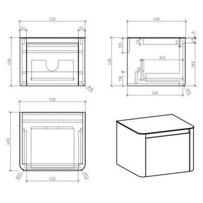 Plum&Clay Mayfair Gloss Dark Grey Wall Hung Bathroom Vanity Unit with Grey Marble Countertop (W)550mm (H)406mm